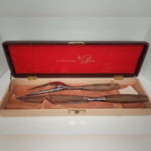 Vintage Carving Set With Teak Handles By Dixon